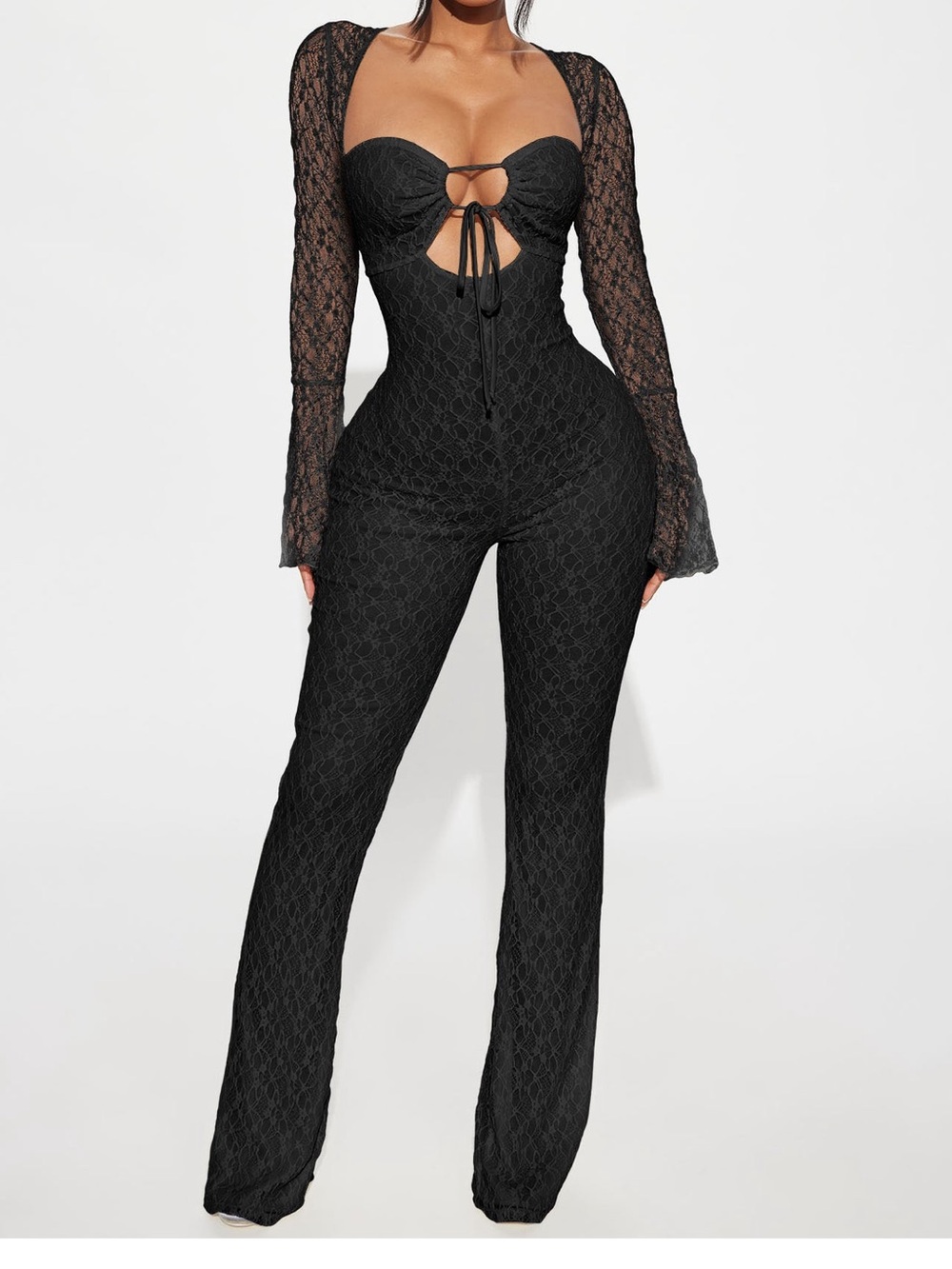 Fashion Nova Black Lace Tie-Back Jumpsuit